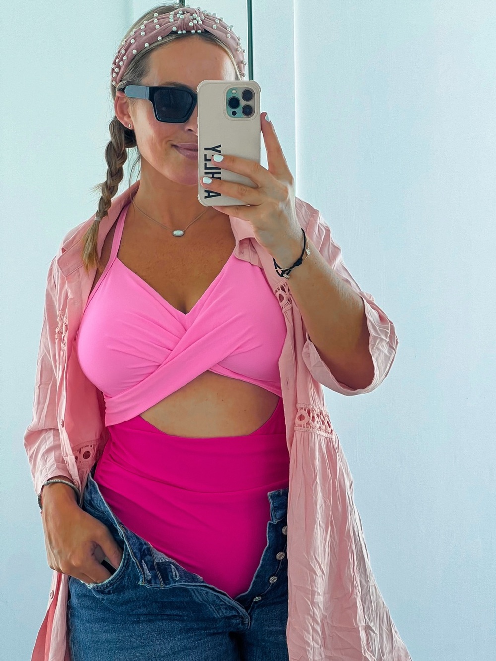 Pink one piece swimsuit